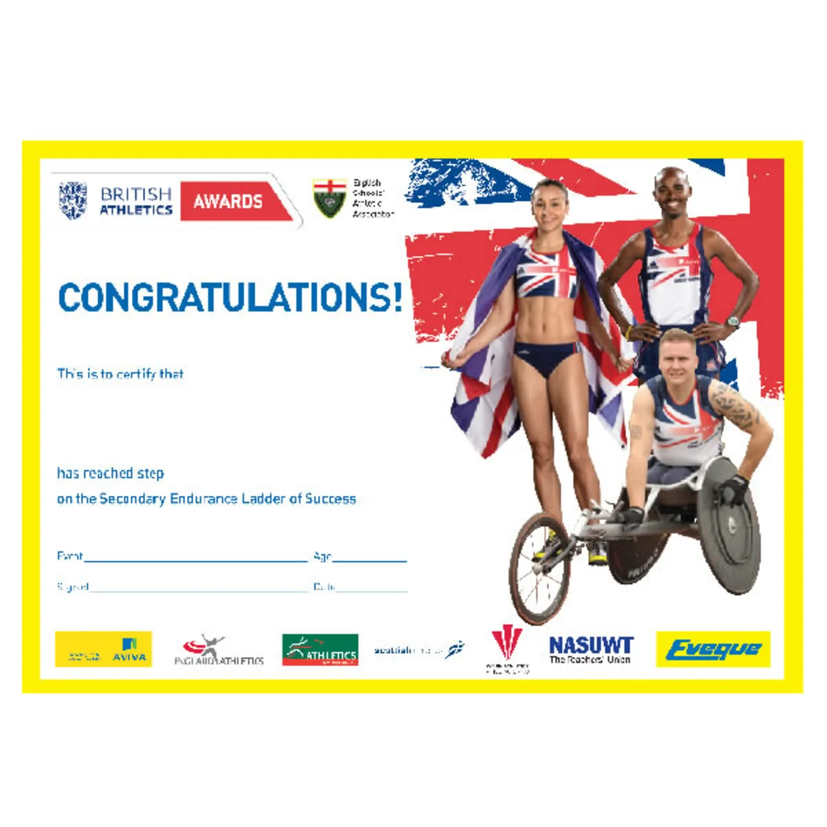 British Athletics Awards Endurance Secondary Certificates – Pack of 50